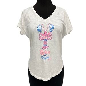 Lilly Pulitzer Colie‎ Top Lobster Stars Stripes Tee V Neck White XXS